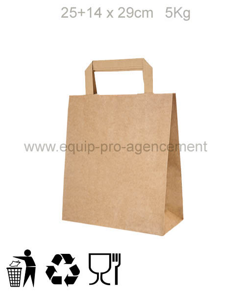 sac kraft poignee plate reutilisable 25+14 x 29cm 3kg pour courses ou shopping