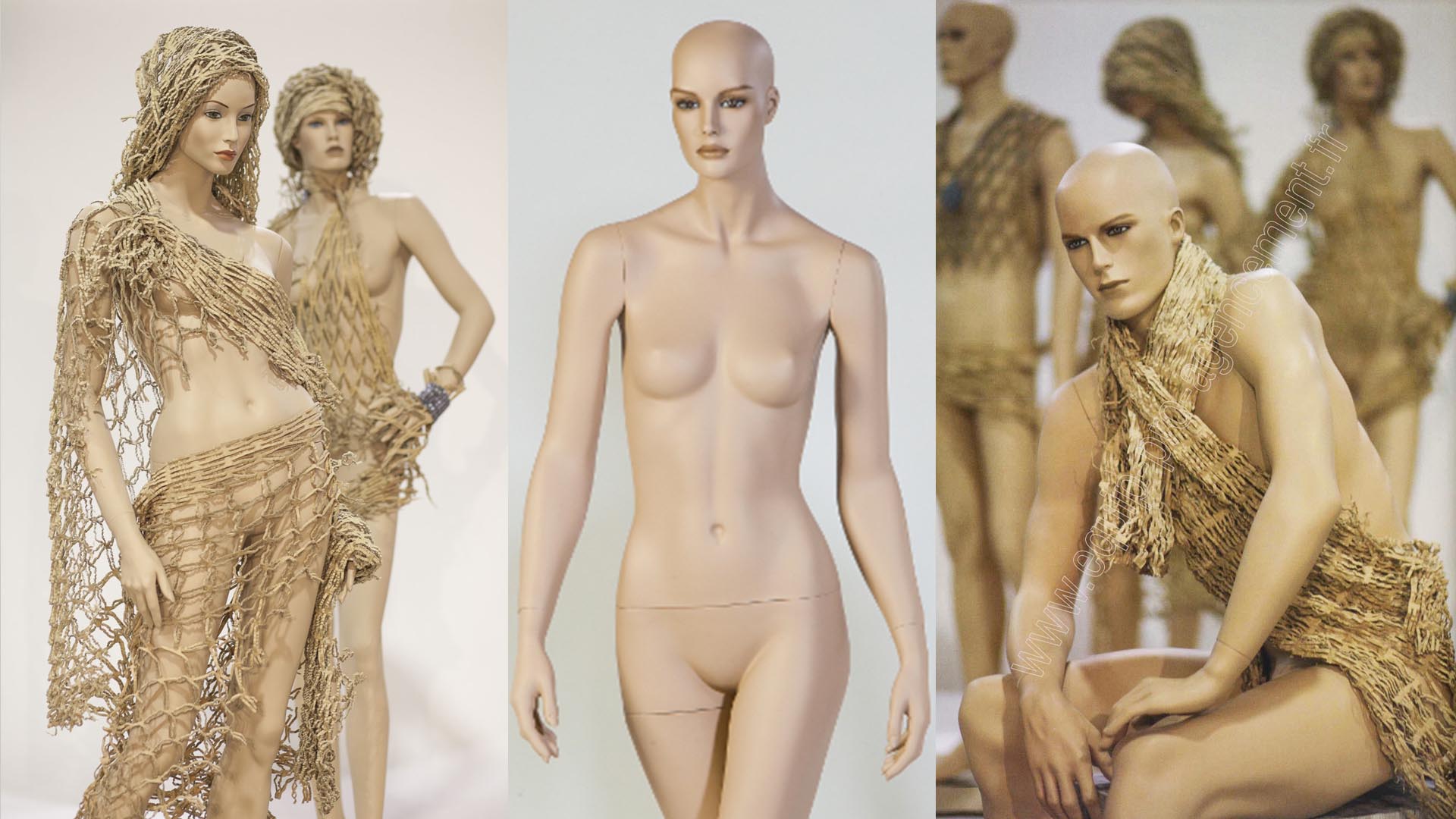 Mannequins de vitrine femmes hommes réalistes avec tête maquillée