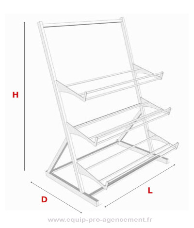 présentoir métallique incliné 3 niveaux pour le rayon fruits et legumes